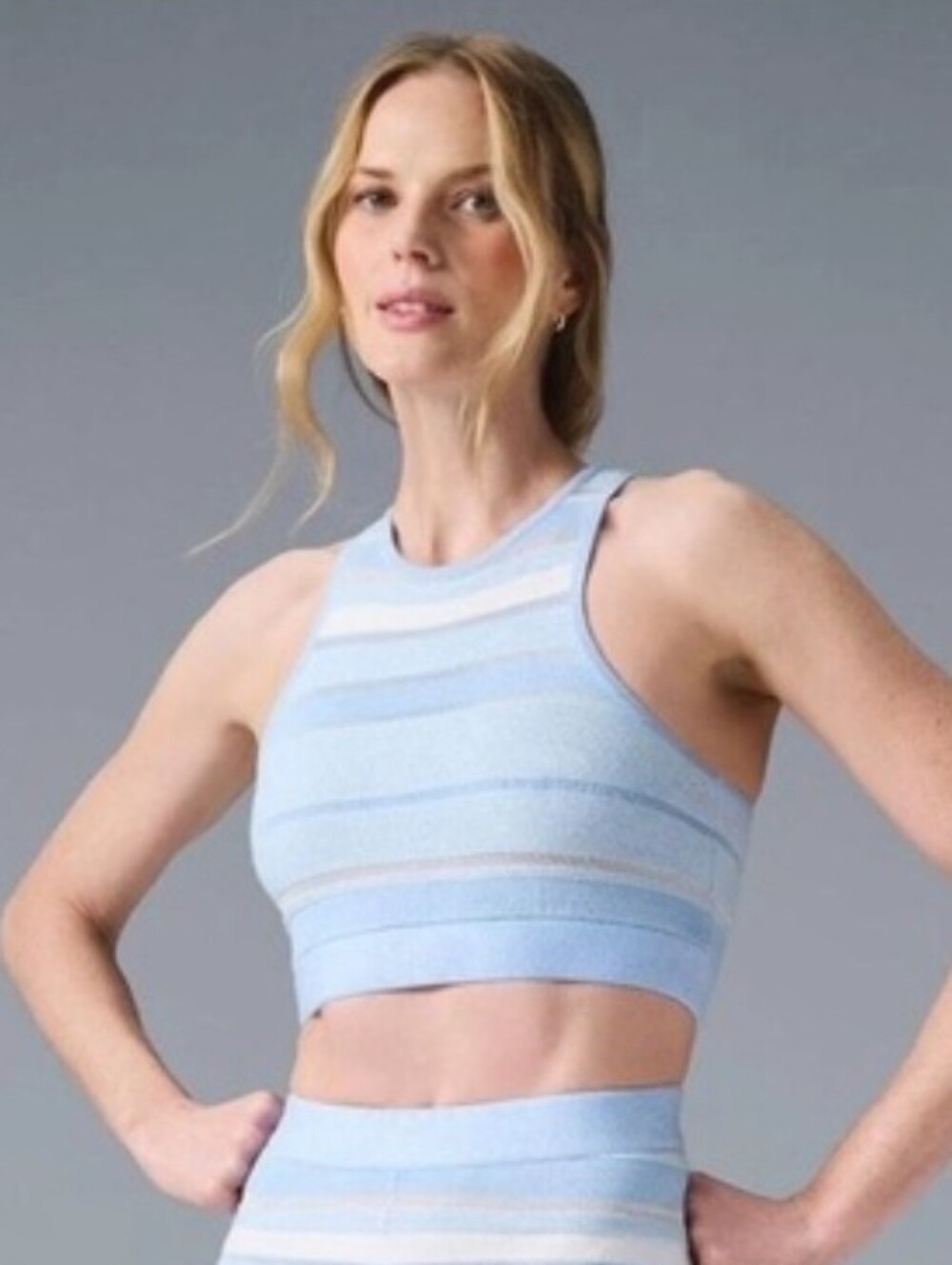 Alo Yoga Sport Play Knit Bra Tank Seashell Blue Ivory Size Small